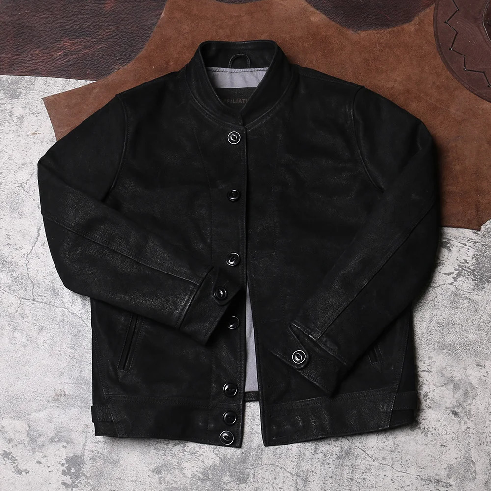 DS640 Asian size genuine leather denim casual thick retro street bike suede jacket 241011