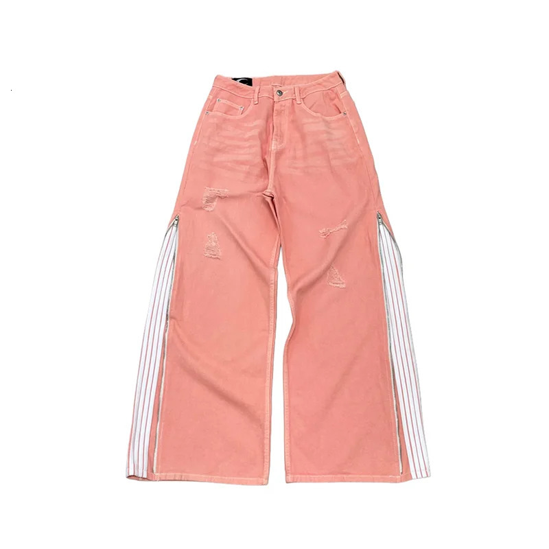 Y2K pocket jeans striped embroidered patchwork zipper sports pants Harajuku mens style hiphop street casual wide leg 241010