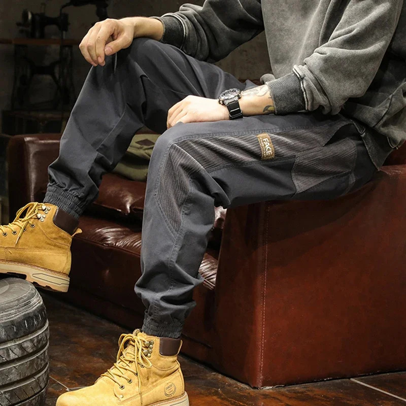 Autumn decal jogging mens cargo pants casual drag tactics Y2K sports pants street clothing bag decal work pants 241007