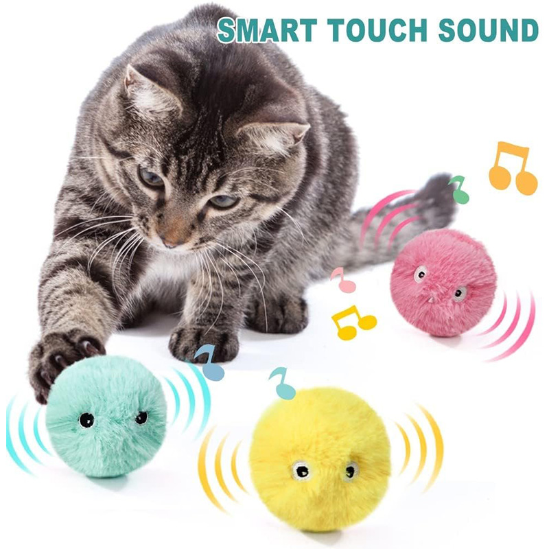 DONGKER 1Pcs Cat Toy Balls,Plush Interactive Chirping Balls with 3 Lifelike Animal Chirping Sounds for Cat Puppy Kitty Kitten