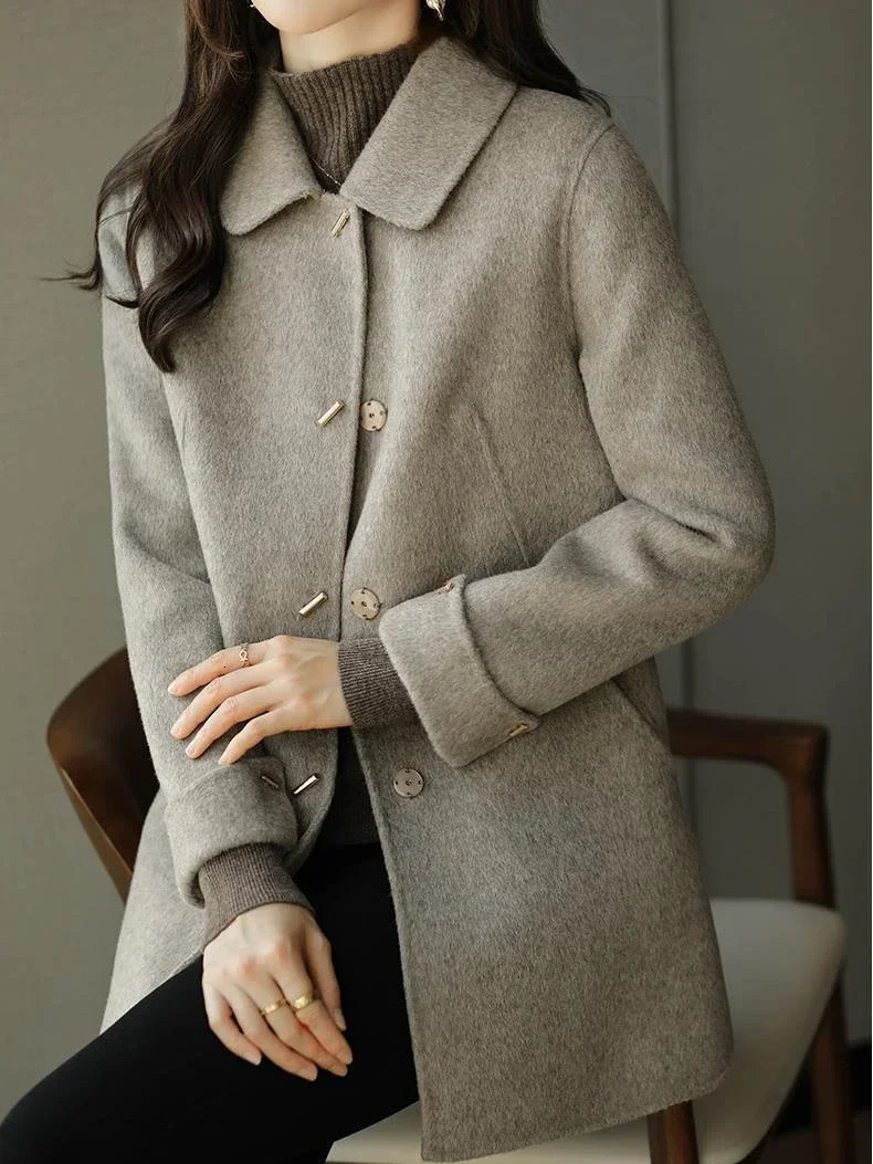 Wool coat womens jacket windproof coat loose and fashionable office womens single chest pocket warm autumn and winter top 241007