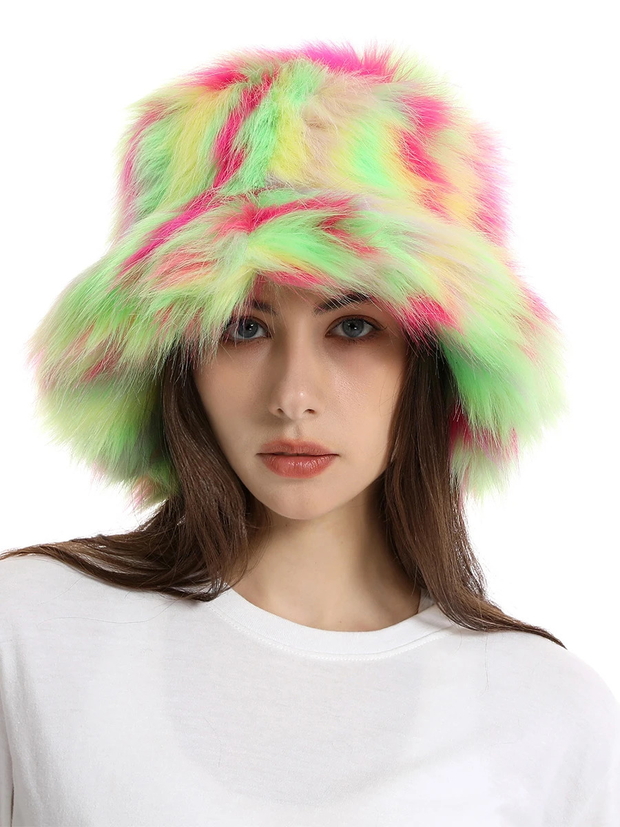 Winter artificial fur bucket hat mens multilayer thick soft warm fluffy Panama womens outdoor fashion vacation fisherman 241009