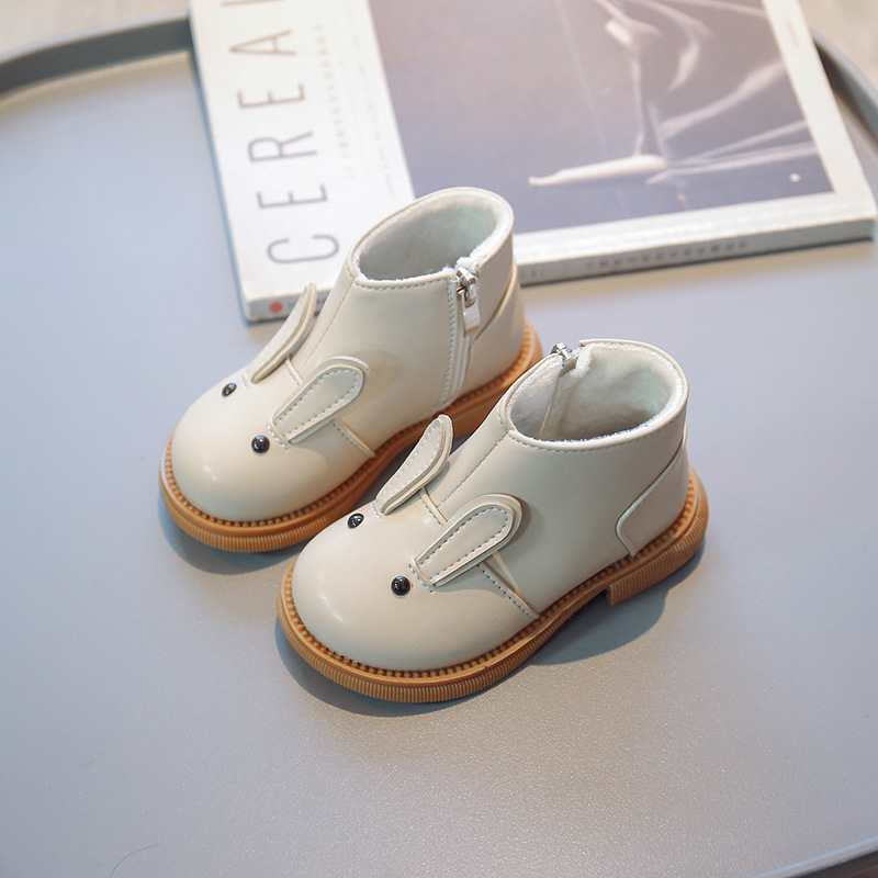 Cartoon Rabbit Baby Ankle Boots for Girls England Style Children Cute Bunny Winter Short Boots Low Heel Kids Girl Leather Shoes Sizes 21-30