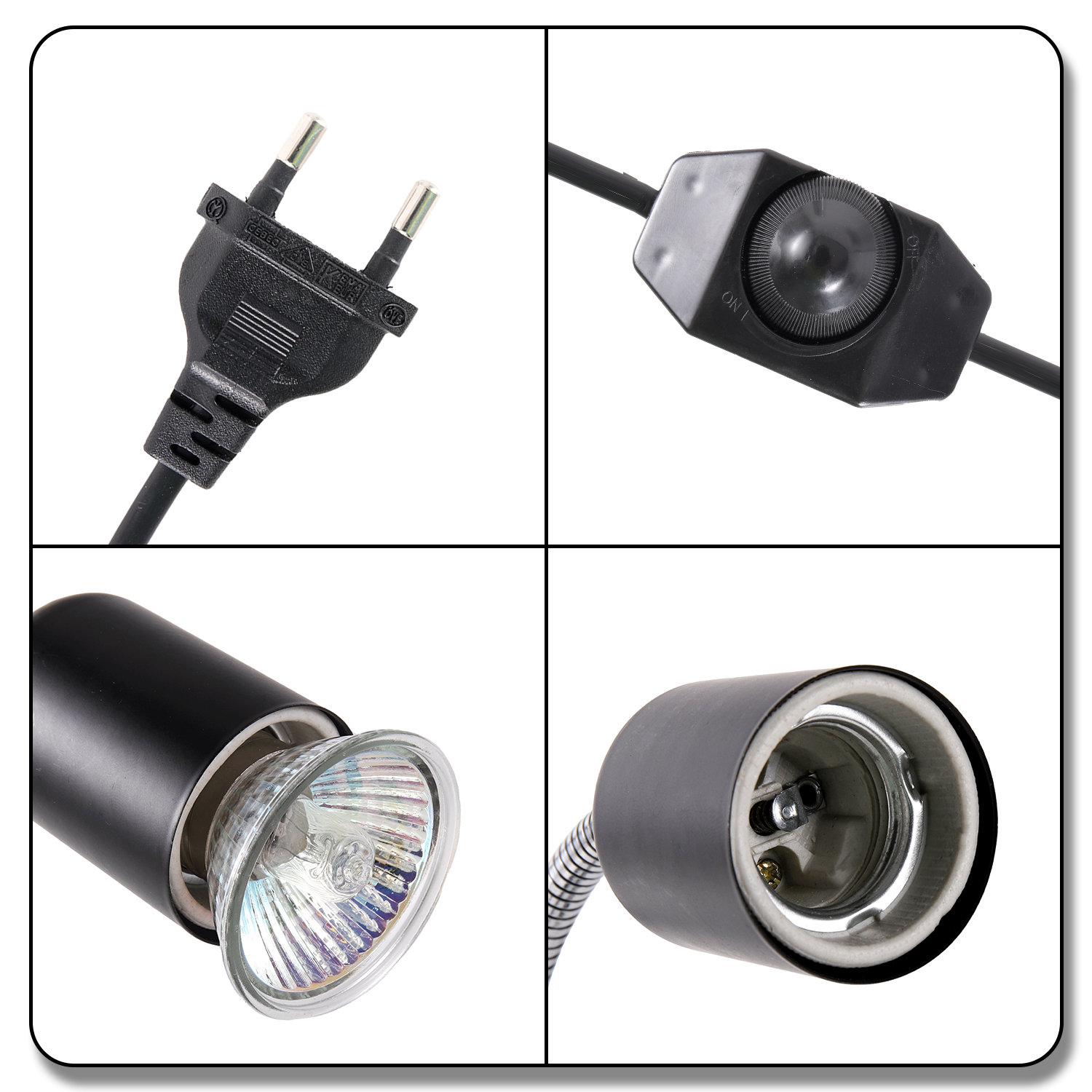 E27 360° Revolving Light Stand EU Lamp Holder Adjustable Brightness LED UVA Heat Lamp Clip For Reptile Pet Turtle Back Light