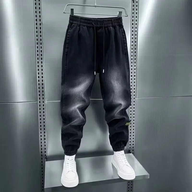 Black gradient harem Bagi jeans Harajuku street fashion streetwear ner mens clothing 241008