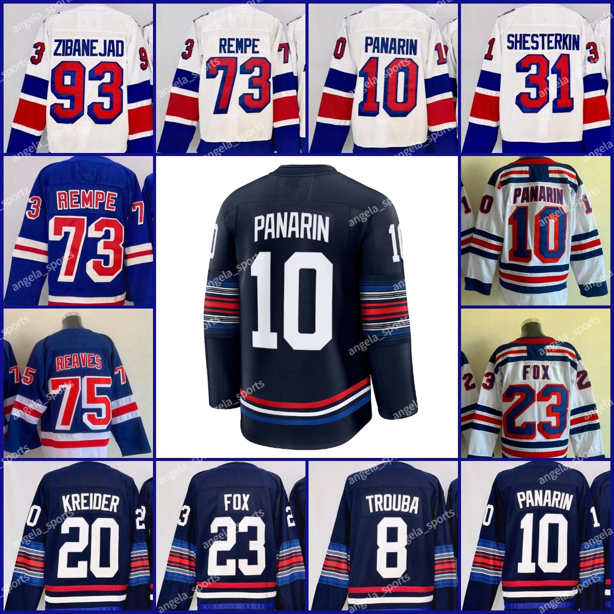 Zibanejad Hockey Jerseys Kreider Igor Shesterkin Panarin Matt Rempe Alexis Lafreniere Stitched Hockey Jersey