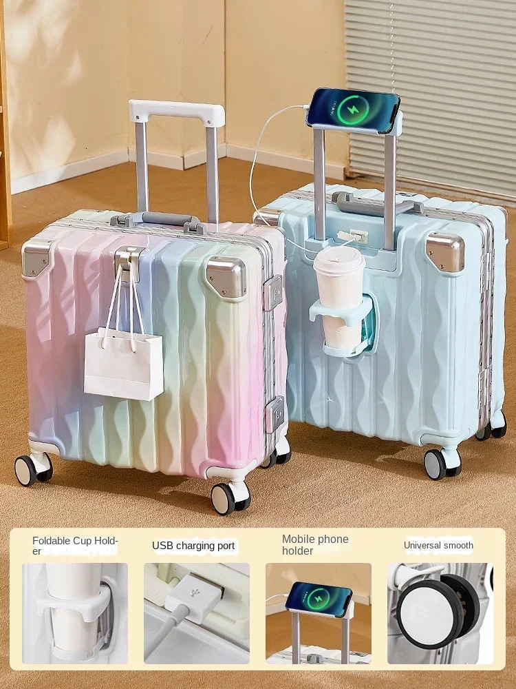 Cabin Password 18 20 Trolley Case Small Lage with USB Cup Phone Stand Travel Bag Suitcase 241007 4