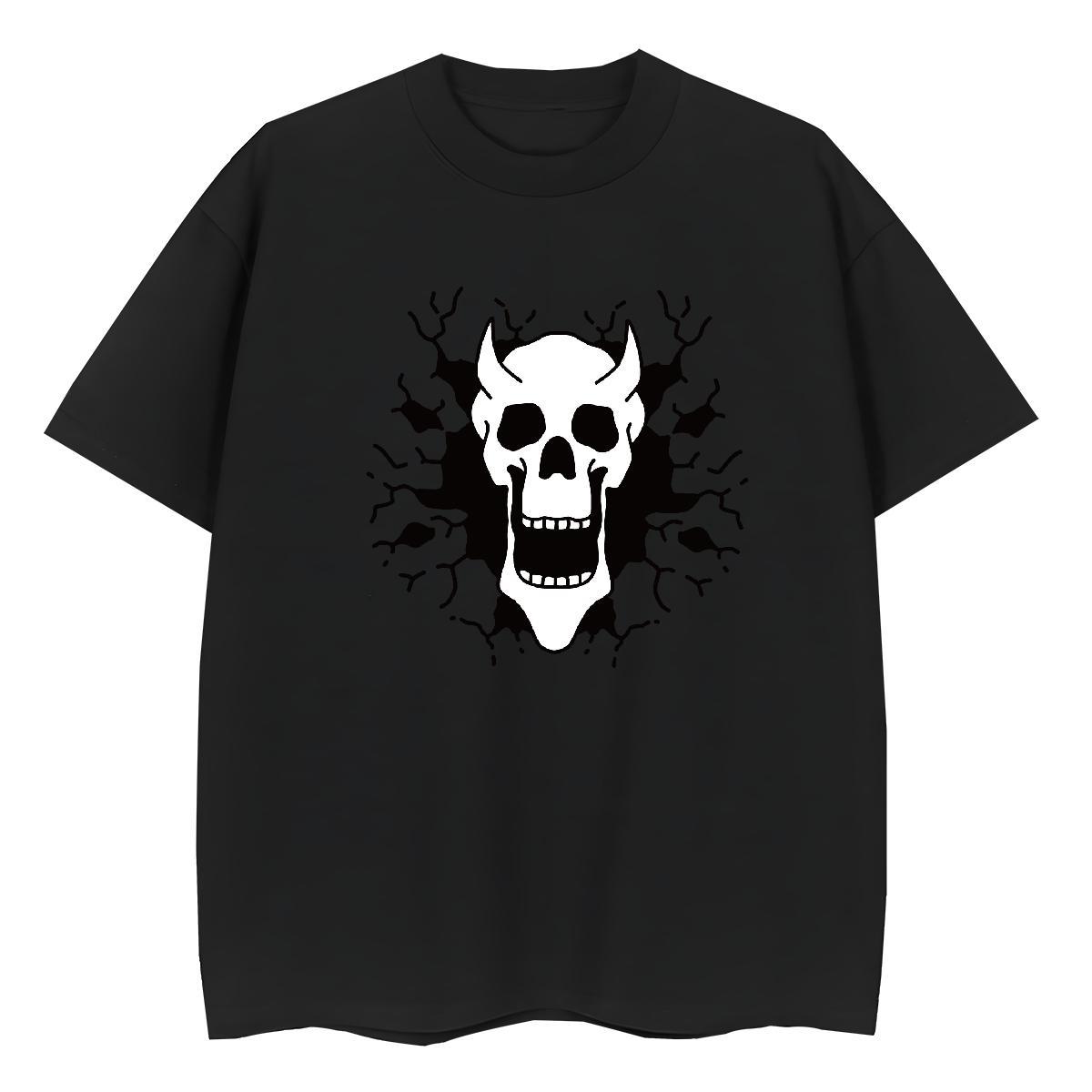 2024 Casual T-Shirts 100% Cotton 230g Crew Neck Beach skull Women Tees Popular Black Oversized Clothings