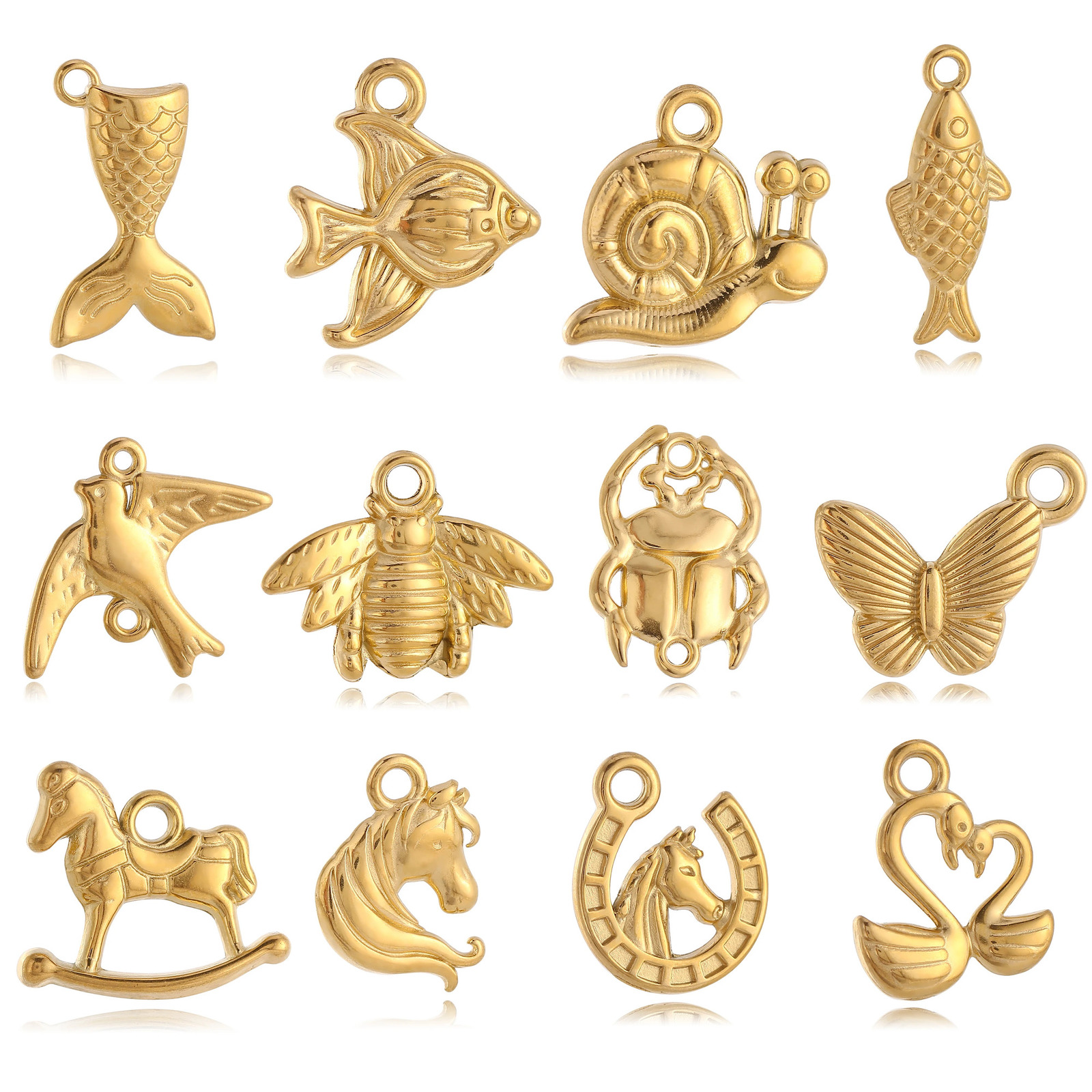 3PcsLot Fish TailSnailHorseshoeScarab BeetleButterfly Charm for Jewelry Making Stainless Steel Pendant Diy Necklace Earring 241010