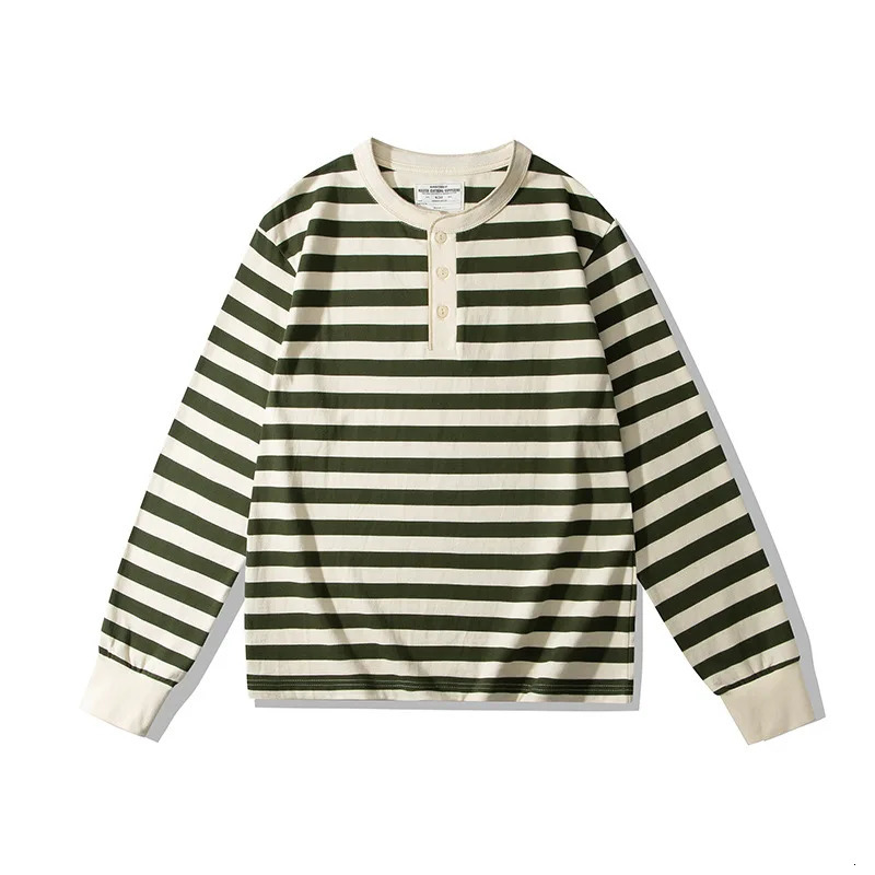 Vintage Sailors Striped Henley Shirts for Men Spring Autumn Long Sleeve 280GSM 100 Heavy Cotton Tshirt Male Tees Tops 241011