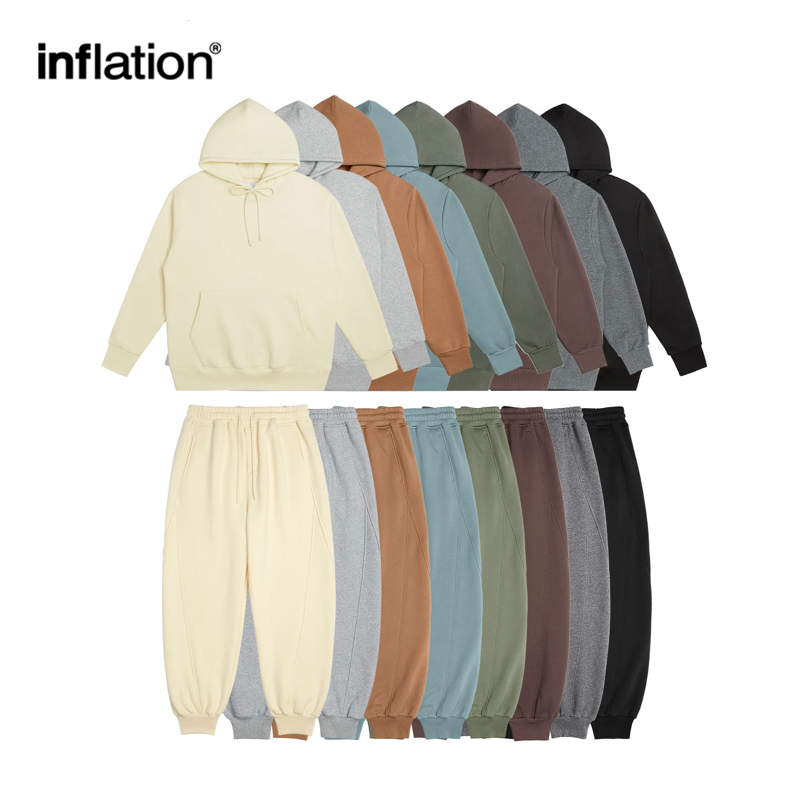 INFLATION Mens Tracksuit Suit Winter Warm Velvet Tracksuit Mens Casual Solid Sweatpant Set Unisex Jogging Suit 241011