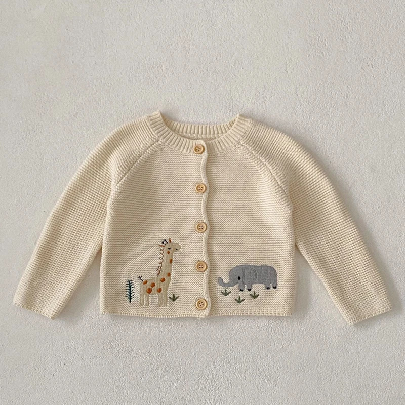 autumn clothing for babies aged 0-3 suitable for both boys and girls featuring cute and fun embroidered round neck sweaters and knitted cardigans 2410