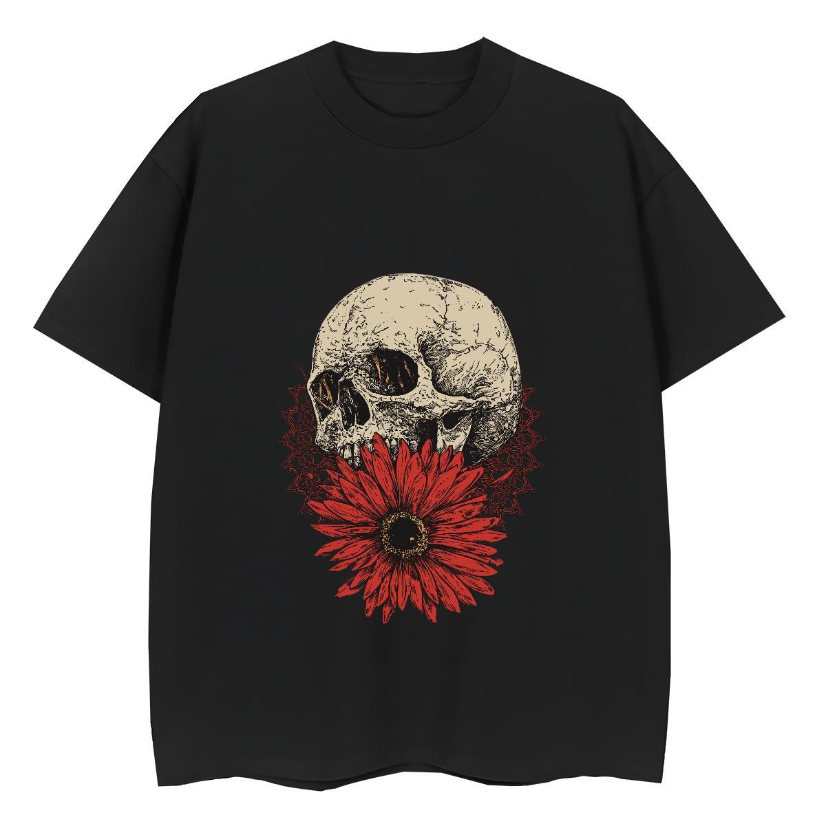 Casual New T Shirts Women 100% Cotton 230g Breathable Crew Neck Sports Casual skull Unisex Tshirts High quality Custom Cartoon Clothings