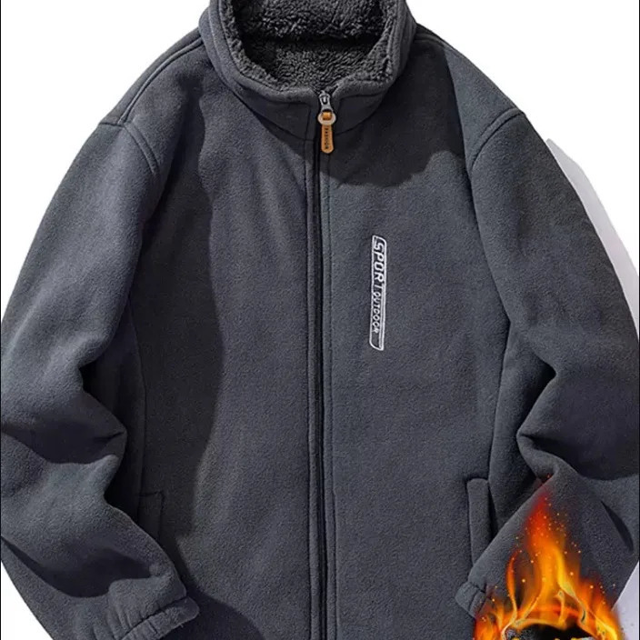 Winter Warm Fleece Jackets for Men Climbing Double Thicken Pocket Jacket Outdoor High Collar Windproof Ski Sweatshirt Coats Men 241011