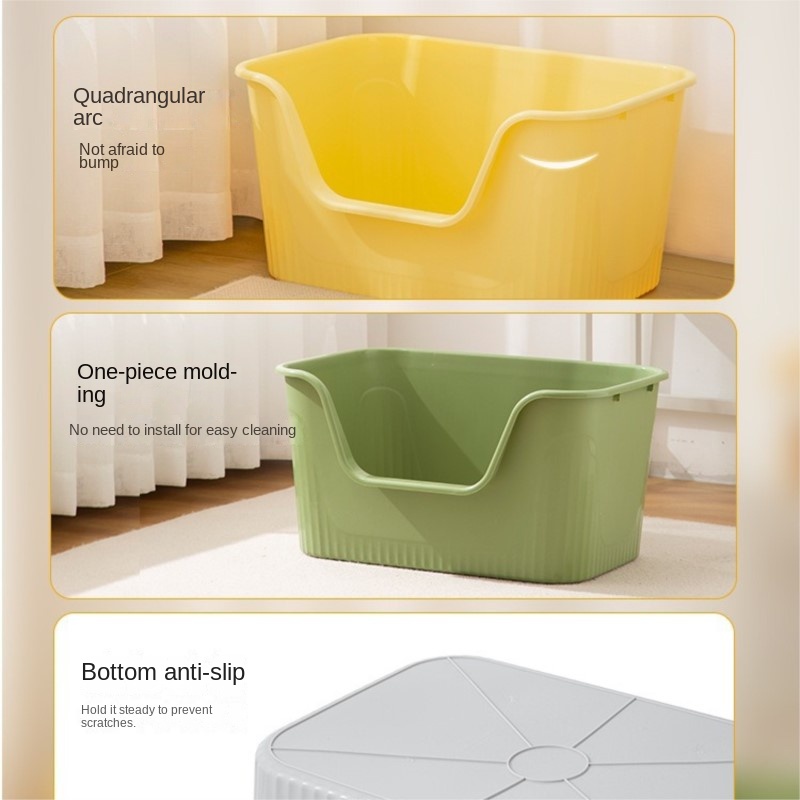 Cat Litter Pan Splash Proof Cat Litter Box Extra Large Semi-Enclosed Multi-Cat Litter Box Open Oversized Litter Pan Cat Toilets