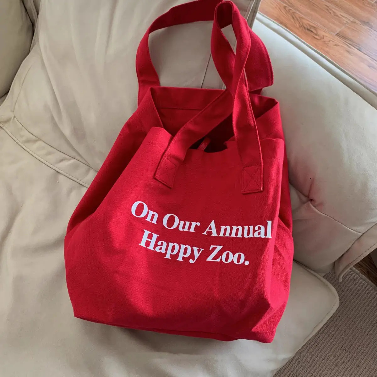 Korean shoulder bag letter school commuting shopping bag eco-friendly bag casual canvas red womens handbag 241008