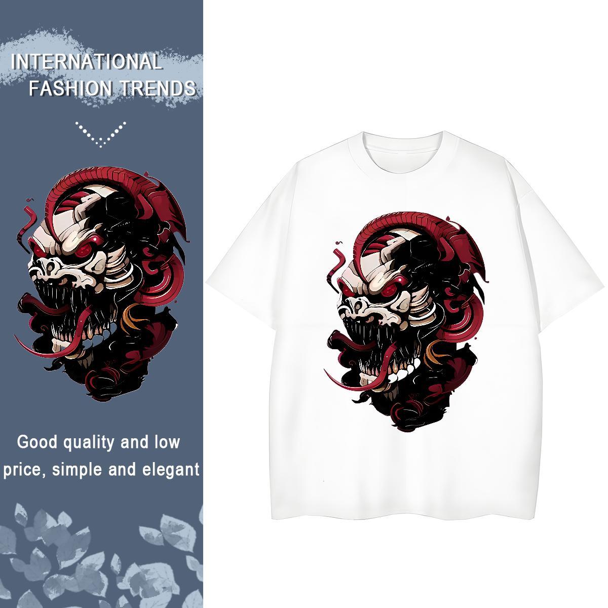 Classic Womens T Shirts 100% Cotton 230g Breathable Short Sleeve Casual Sport skull Unisex Tshirts Wholesale DIY Anime Printed Polos