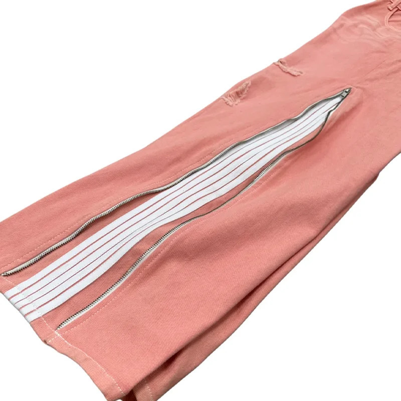 Y2K pocket jeans striped embroidered patchwork zipper sports pants Harajuku mens style hiphop street casual wide leg 241010