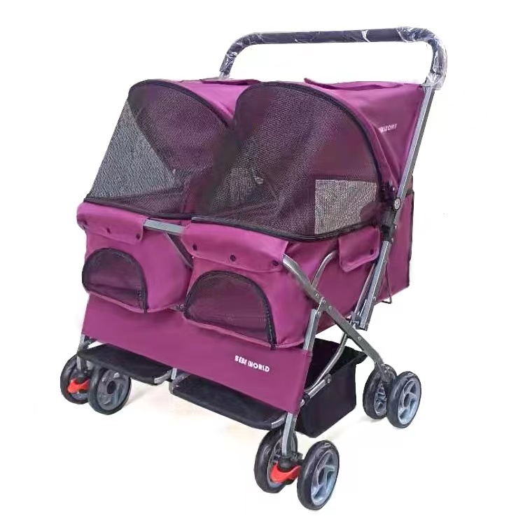 New Style Portable Dog Foldable Pet Stroller Two-seater Pet Car