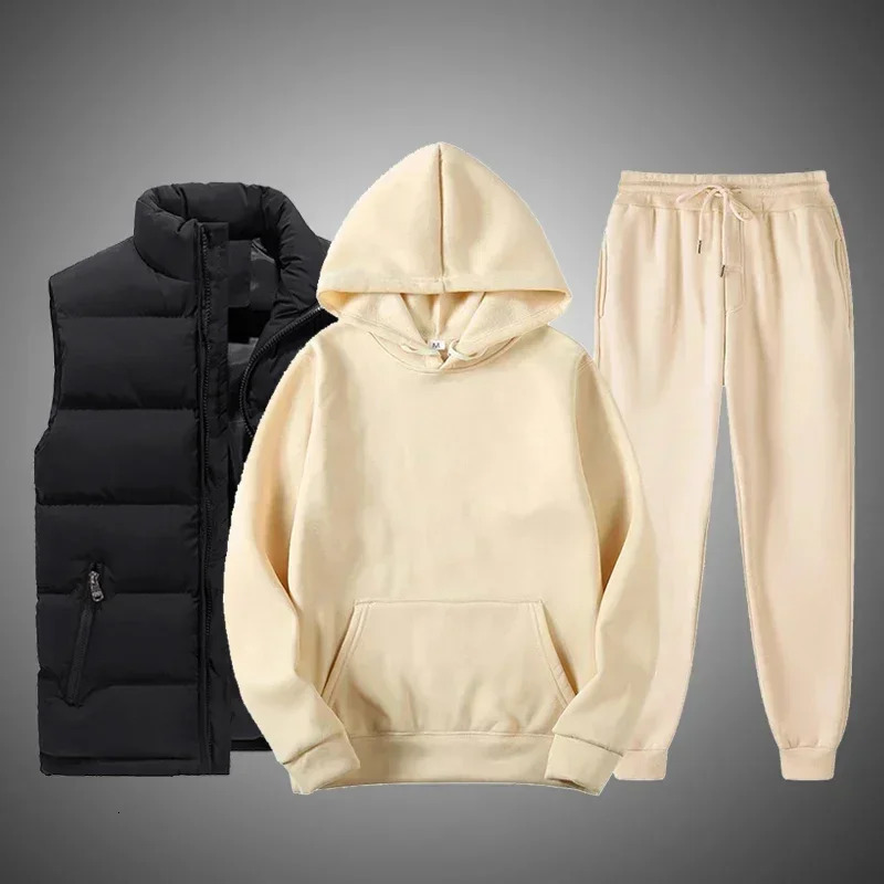 Winter Hoodie Set Mens Fashion Wool Black Sports Pants Casual Jogging Shirt Womens Zipper 3XL 241008