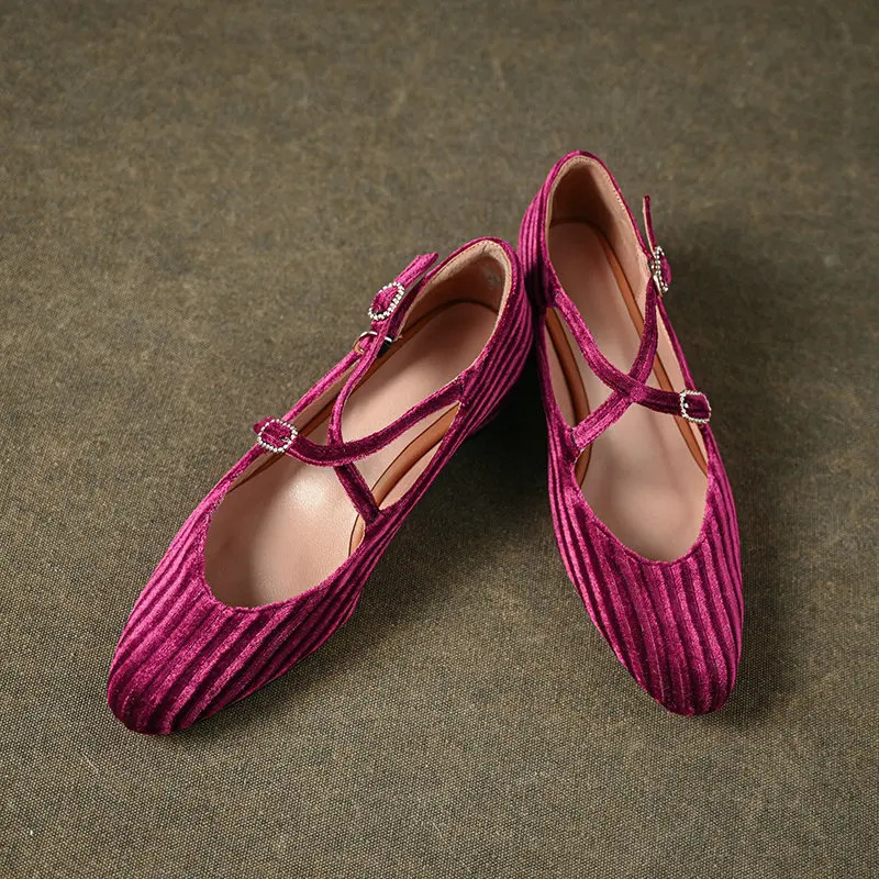 Velour Velvet Good Quality Women Med Round Heels Olive Army Green Cross-strap Vintage Retro Lady Mary Janes Pumps Office Shoes 241010