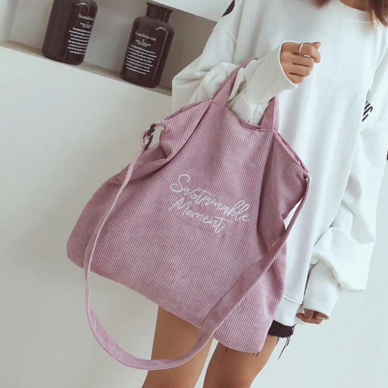 Womens Corduroy canvas handbag womens casual shoulder bag shopping handbag womens messenger Korean fashion handbag 241008