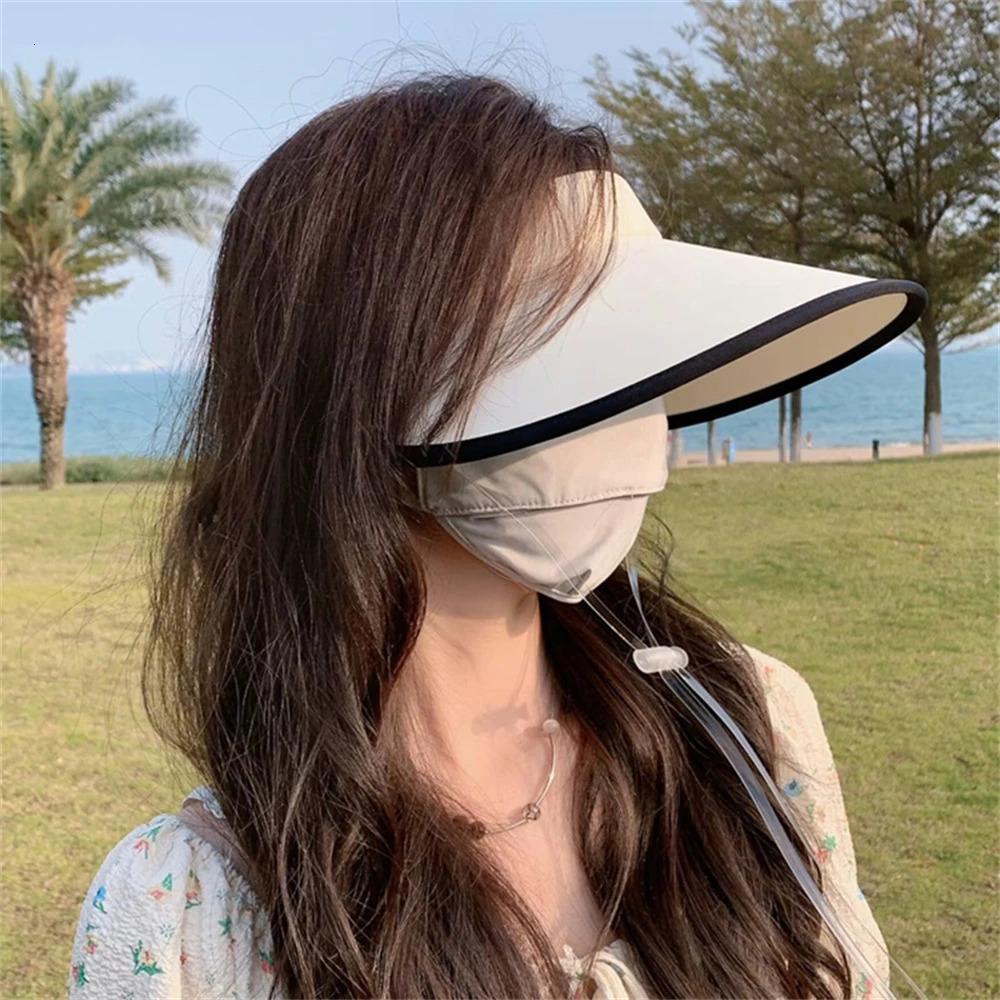 Ice silk sun hat suitable for women foldable and adjustable anti UV wide Brim fashionable empty top bicycle beach 241009