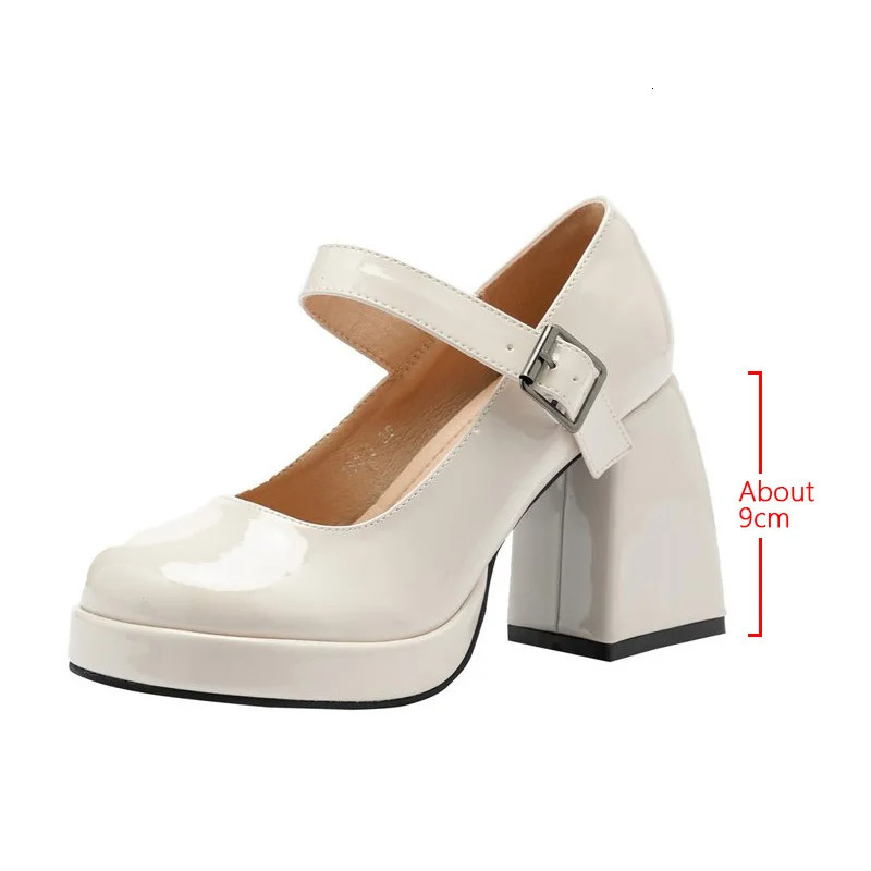 2025 new mary jane heels Women Pu Leather Ankle Buckle High Heels Platform shoes Woman Thick Heeled Goth white Pumps 240927