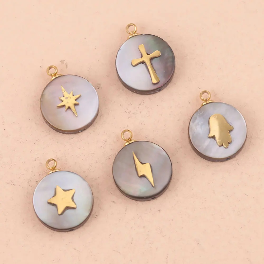 5pcs Natural Shell Charm For Jewelry Making Supplies Necklace Bracelet Pendants Stone Round DIY Earring Accessories 241010