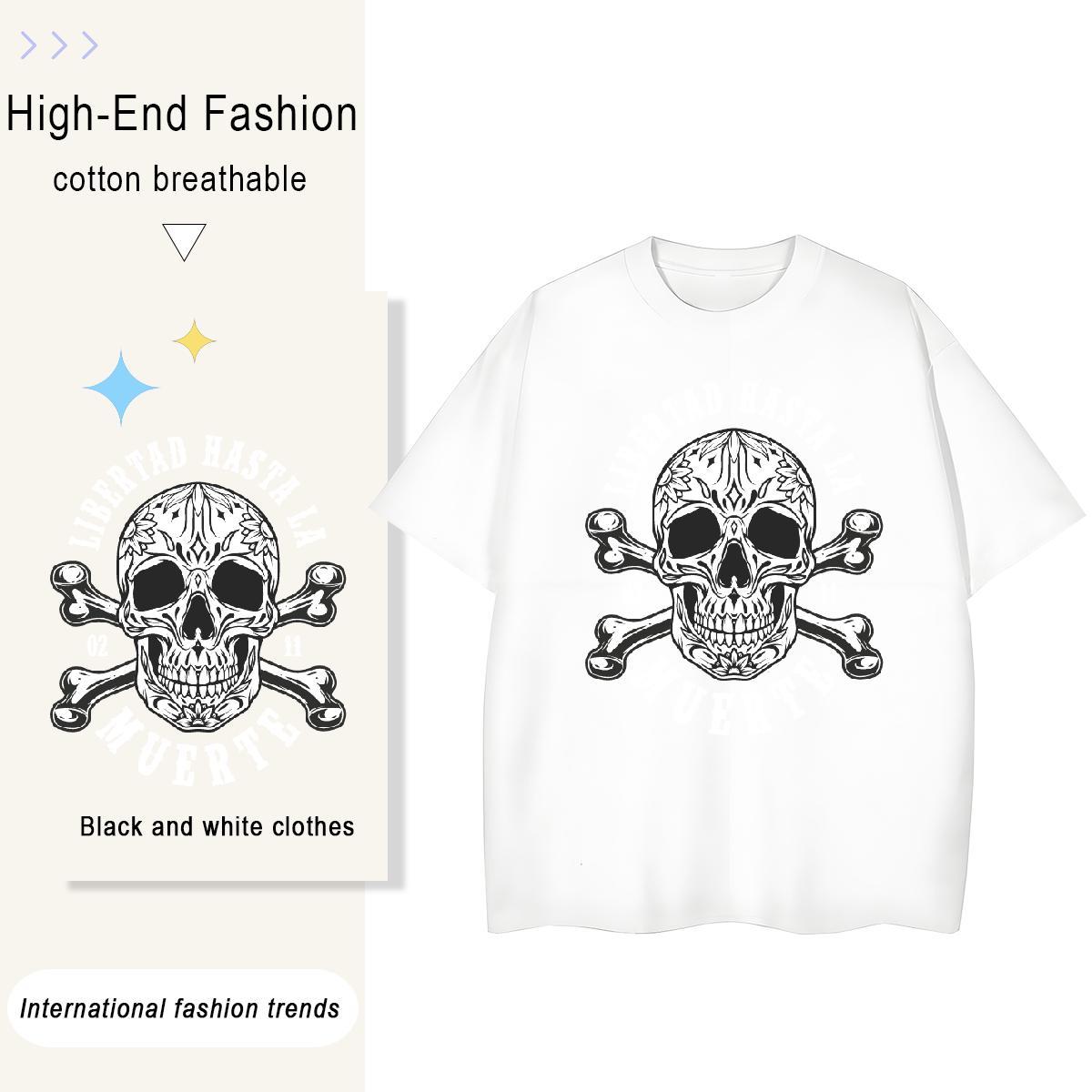 2024 T Shirt For Woman 230g 100% Cotton O-Neck Short Sleeve Daily Outfit skull Couples T Shirts Nice Custom Printing Clothings