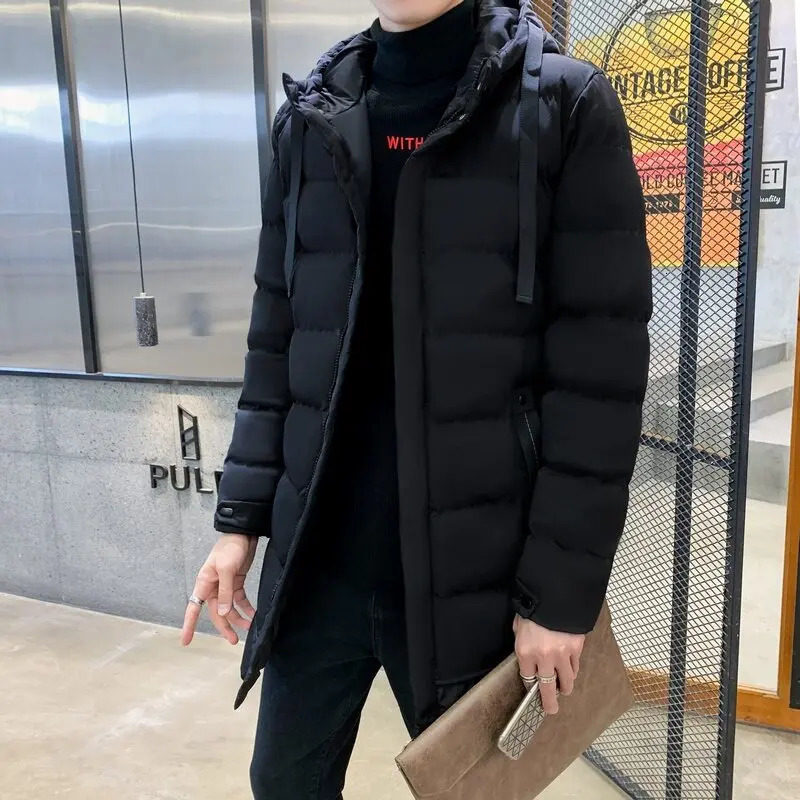 2024 Winter Fashion Solid Color Long Down Coat Mens Casual Loose Thick Warm High Quality Large Size CottonPadded Jacket 241010