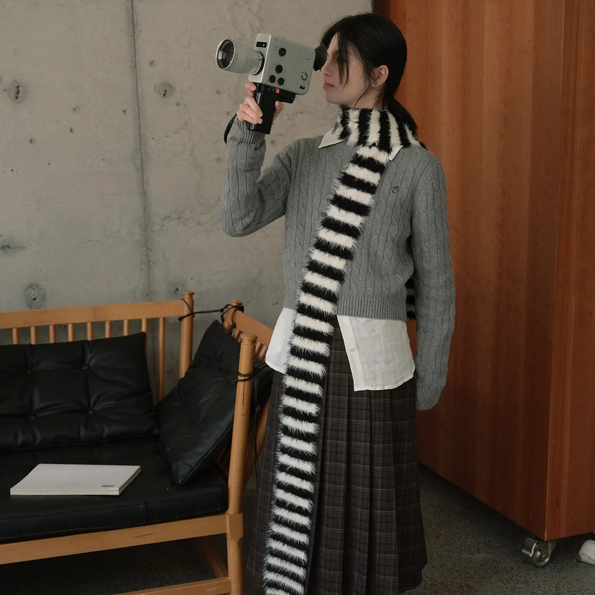 Elderly Scarf Korean Y2K Scarf Womens Mink Scarf Thick Plush Long Striped Scarf Womens Warm Scarf 241007