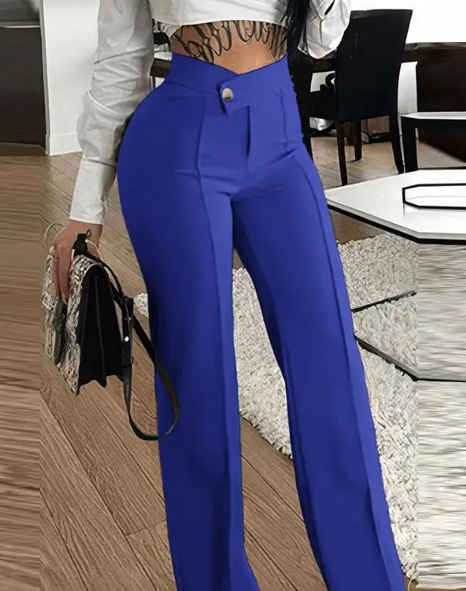 Womens City Elegant Trouser 2024 Spring/Summer Latest Button Straight Legal Work Pants Casual High Waist Versatile Pants 241010