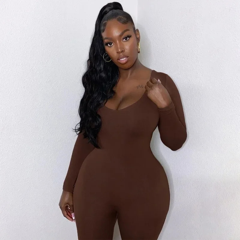 Sexy Jumpsuit Autumn Solid Long Sleeve Bodycon Black Rompers Fashion Sports Streetwear Casual Skinny Overall Female 241007