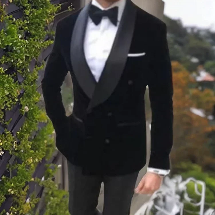 Double Breasted Prom Suit Jacket for Men Velvet Slim Fit Wedding Blazer for Groom Tuxedo Single 1 Piece Fashion Shawl Lapel Smoking Jacket