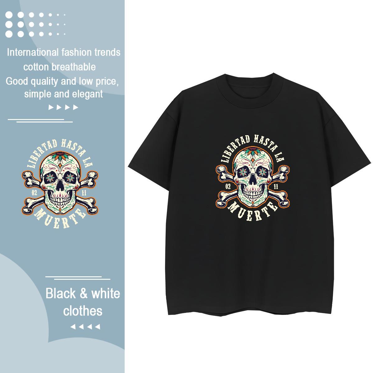 2024 Casual T-Shirts for Women 230g Cotton Breathable Short Sleeve Street skull Womens Tshirts Free Shipping Cartoon Printing L-4XL Tees Shirts