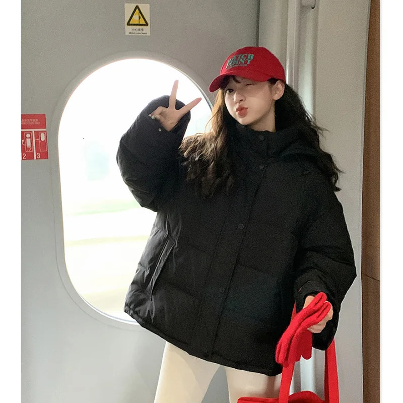 Brown short jacket womens solid hooded fashion Y2K American feather duck down womens winter clothing black jacket 241009