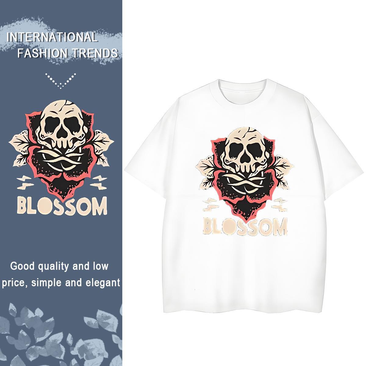 TOP Quality T Shirt For Woman 230g 100% Cotton O Neck Short Sleeves Street skull Tshirt for Man Woman Designer DIY Anime Printed Tops Tees