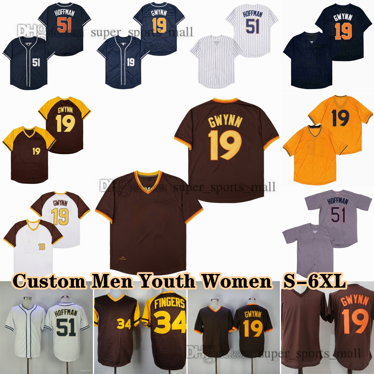 Vintage Baseball Jerseys Gwynn Hoffman Henderson Winfield Fingers 1998 Custom Any Name Number Men Youth Women S-6XL