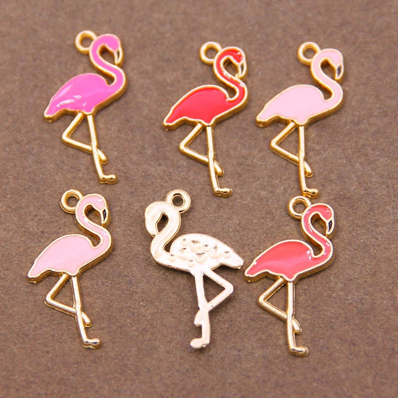 10pcs 2615mm enamel flamingo charm for jewelry making and crafting earring bracelet fashion animal pendant 241010