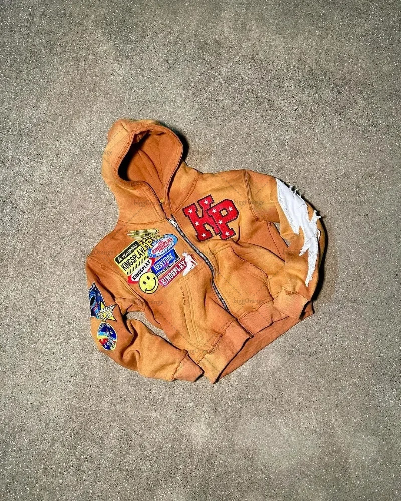 American High Street Embroidered Oversized Hoodie Mens Y2k Fashion Loose Retro Zipper Sweatshirt Womens 241011