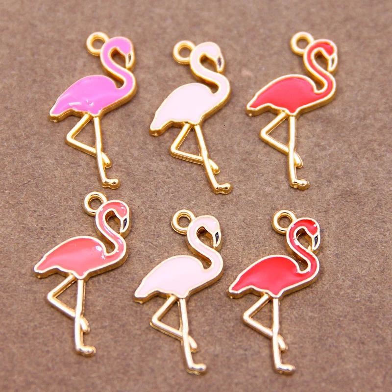 10pcs 2615mm enamel flamingo charm for jewelry making and crafting earring bracelet fashion animal pendant 241010