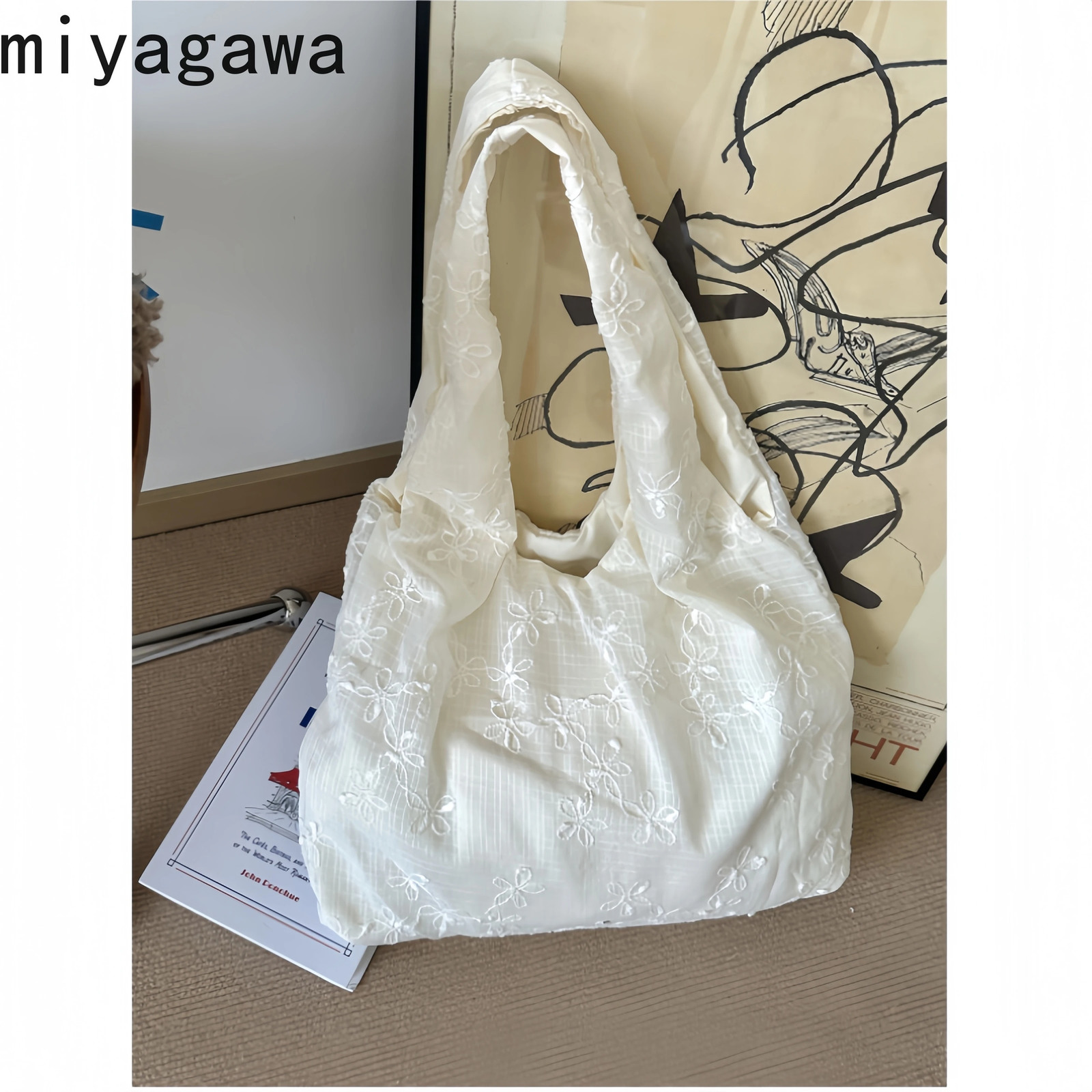 Miyagawa Womens Large Capacity Handbag Casual Edition Korean Retro Single Shoulder Canvas Bag 241008