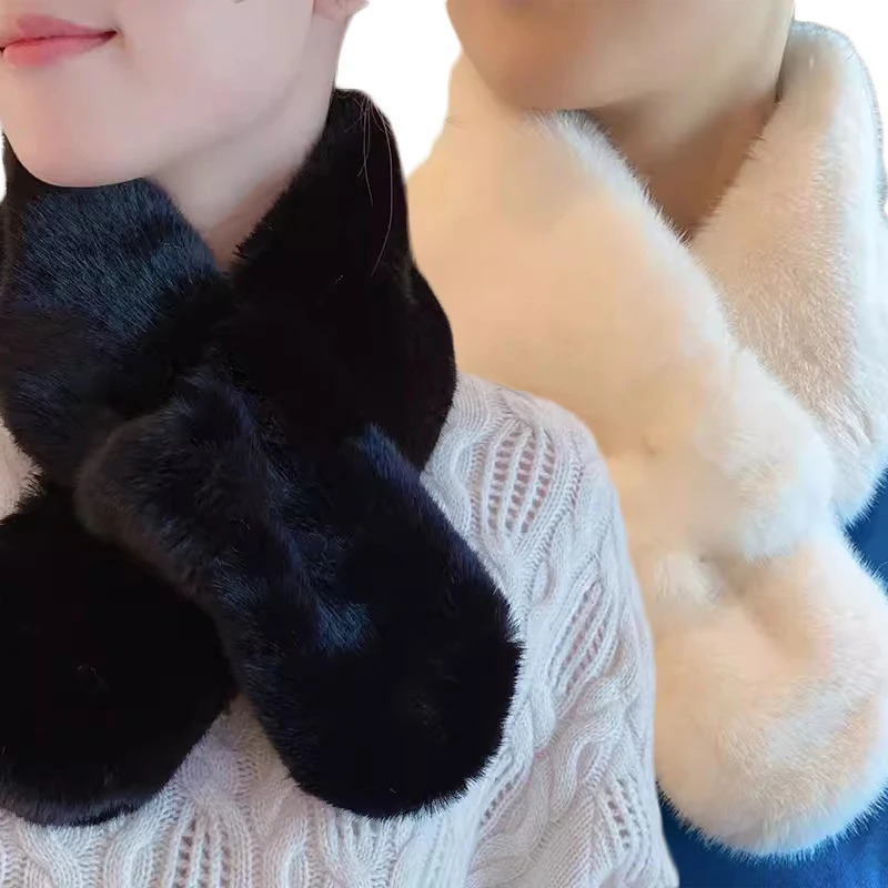 Winter artificial rabbit fur scarf womens scarf soft plush scarf solid color collar warm item Christma Years gift 241007