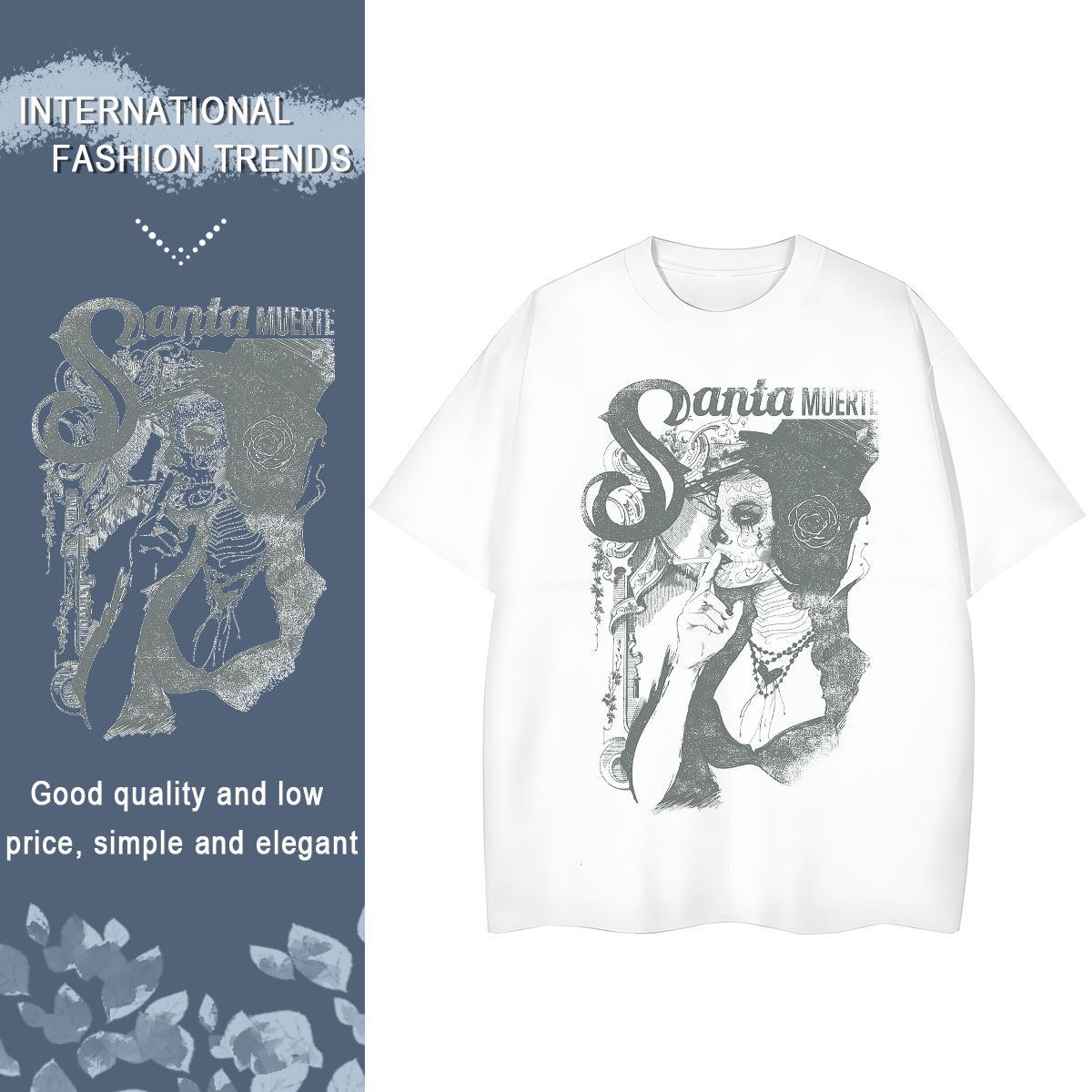 Factory Direct Womens T Shirts 230g 100% Cotton O Neck Short Sleeves Street Wear portrait Lady T shirt Comfortable Skull Tshirts