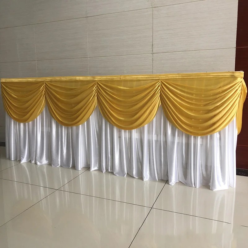 6M Ice Silk Table Skirting with Valances Stage Skirts Party Banquet Event Birthday Decoration 241010