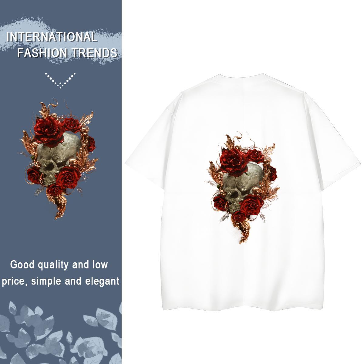 2024 Casual Womens T Shirts 230g Cotton Crew Neck Breathable Sport skull Women Tshirts Loose fit Custom Print Oversized Top Tees