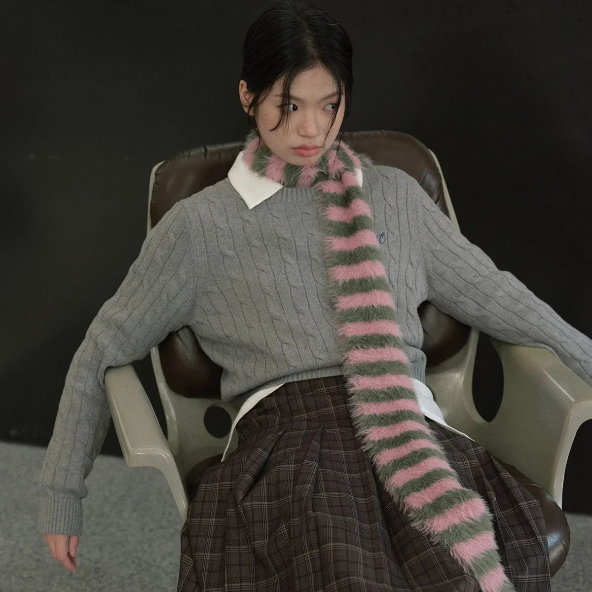 Elderly Scarf Korean Y2K Scarf Womens Mink Scarf Thick Plush Long Striped Scarf Womens Warm Scarf 241007