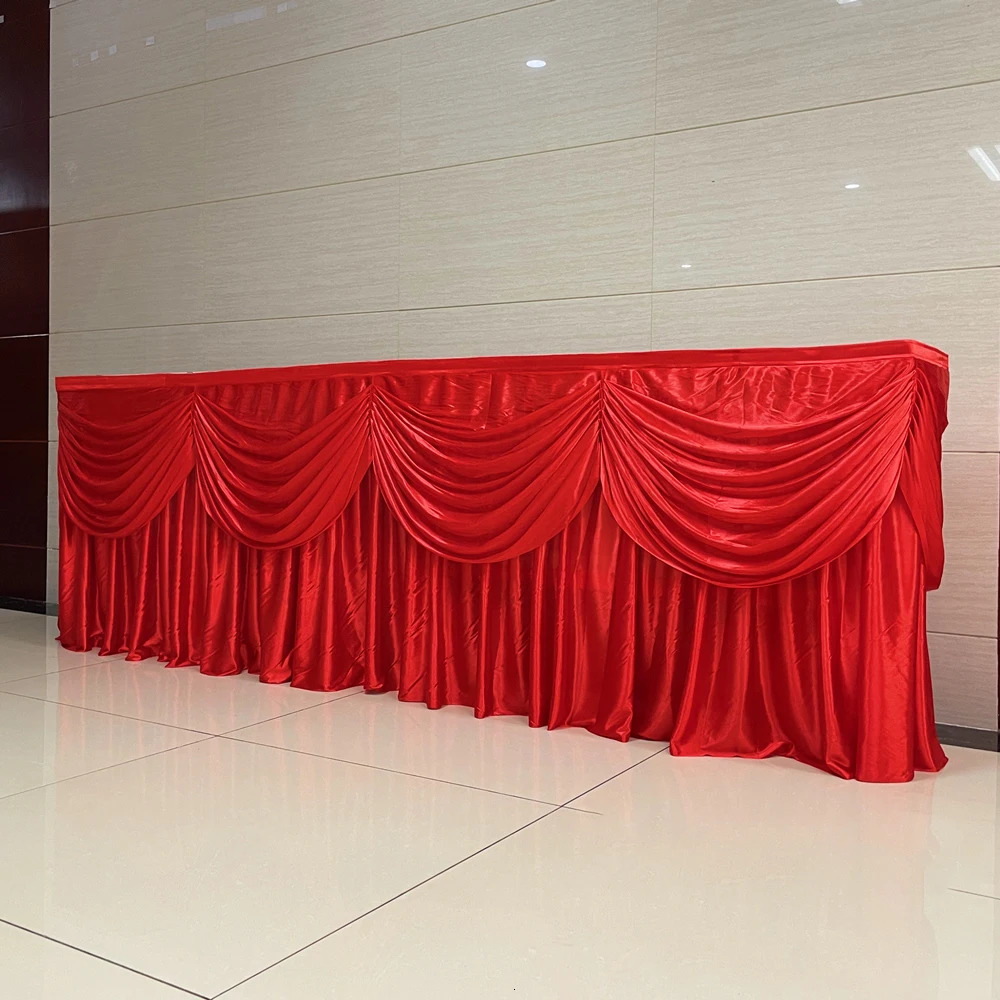 6M Ice Silk Table Skirting with Valances Stage Skirts Party Banquet Event Birthday Decoration 241010