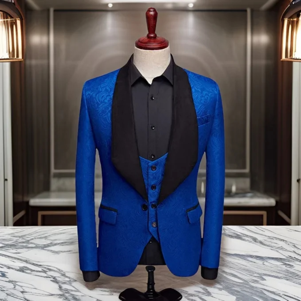 3 Pcs Floral Men Suits for Wedding Black Shawl Lapel Slim Fit Groom Tuxedo 2024 Male Fashion Costume (Jacket + Vest + Pants)